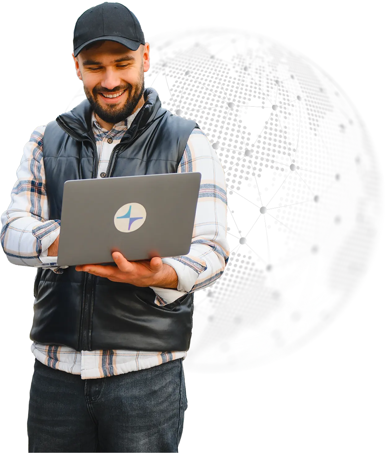 Carrier holding paperwork and laptop