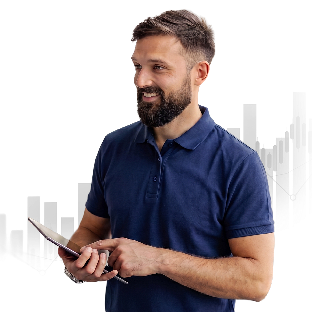 Business professional holding a tablet